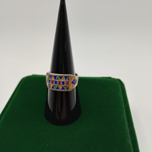 Vintage Art Deco Enamel Ring size 7 1/2 - Picture 2 of 6